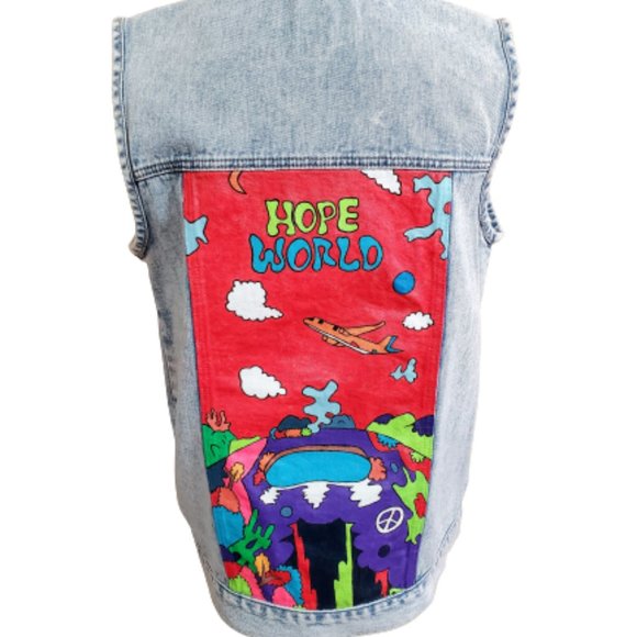 PacSun Hand Painted BTS J-Hope Hope World Denim Vest Size M - Picture 5 of 5